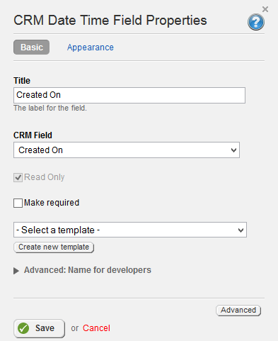 CRM Date Time Properties