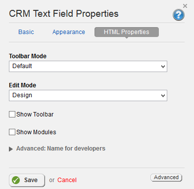 CRM Text field HTML Properties