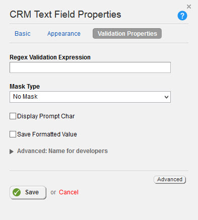 CRM Text Field Validation Properties 3.3