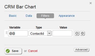 CRM Bar Chart Filter Properties