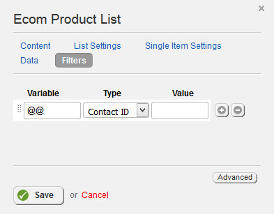 CRM Product List Filters